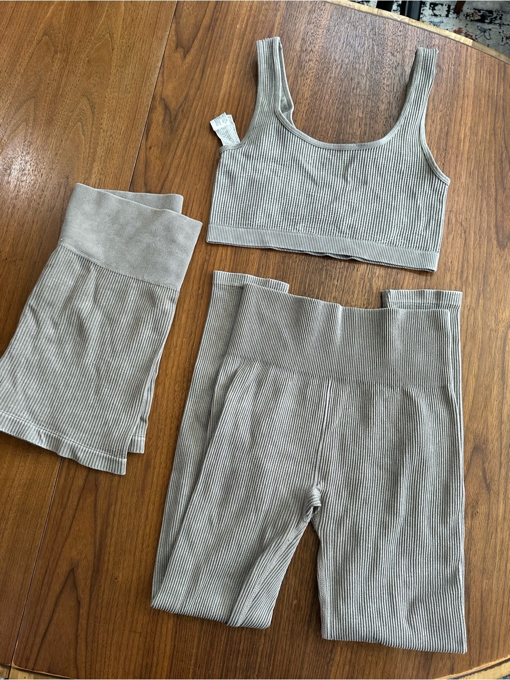 3 piece Forever 21 Neutral Ribbed Active Set - Taupe Size M/L - Picture 2 of 4